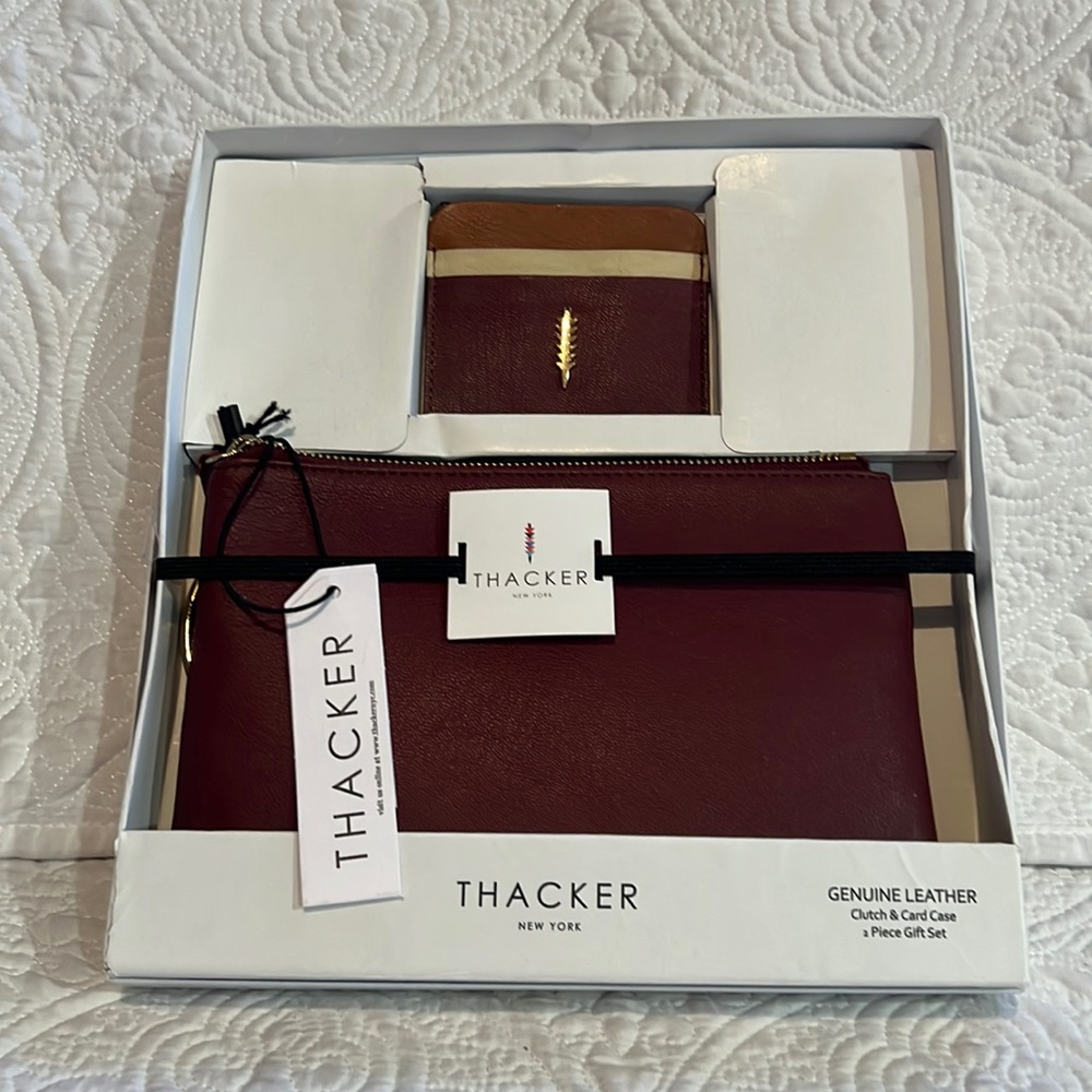 Thacker New York‎ genuine leather clutch and card case 2 piece gift set, NWT